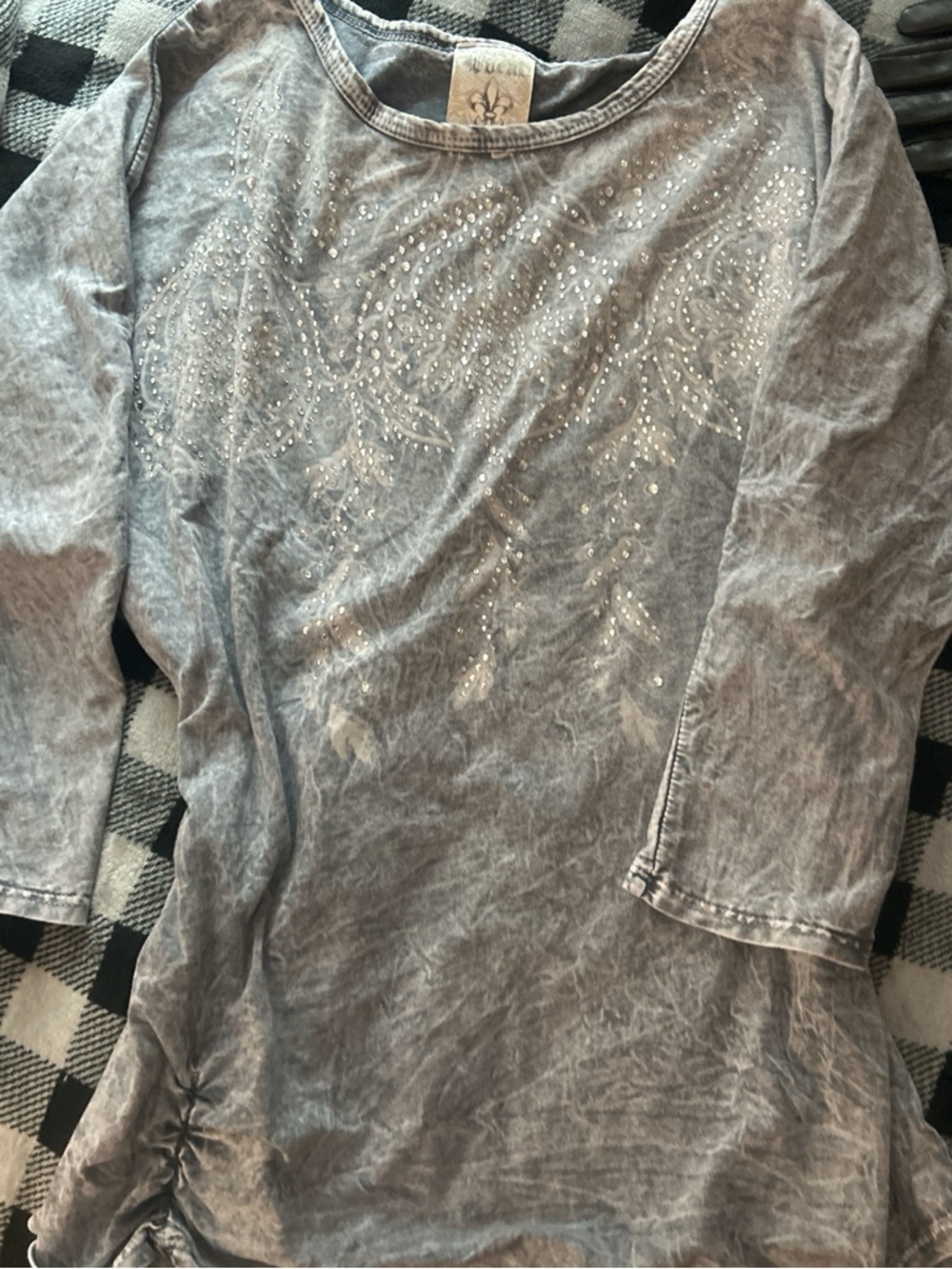 Vocal Gray Long Sleeve Embellished Tee